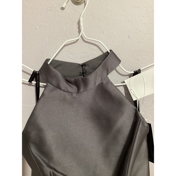 Alfred Sung D772 High Neck Cut Out Formal Bridesmaid Long Dress Caviar Gray - Picture 7 of 12